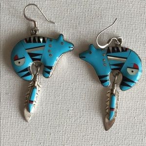 Turquoise Inlay Bear Earrings